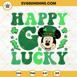 Happy Go Lucky SVG, Mickey Leprechaun Hat SVG, Shamrock SVG, Disney Mouse St Patricks Day SVG PNG DXF EPS