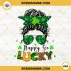 Happy Go Lucky Messy Bun PNG, Shamrock Sunglasses PNG, St Patricks Day Girl PNG Digital Download