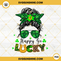 Happy Go Lucky Messy Bun PNG, Shamrock Sunglasses PNG, St Patricks Day Girl PNG Digital Download