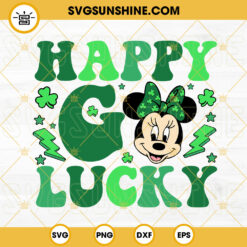 Happy Go Lucky Minnie SVG, Shamrock Clover SVG, Disney Mouse St Patricks Day SVG PNG DXF EPS Cricut