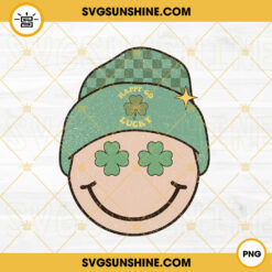 Happy Go Lucky Smiley Face Beanie PNG, Shamrock Leaf PNG, Irish PNG, Retro St Patricks Day PNG