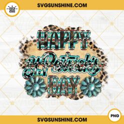 Happy St Patricks Day Western PNG, Leopard Print PNG, Turquoise Gemstone PNG, Lucky Charms PNG