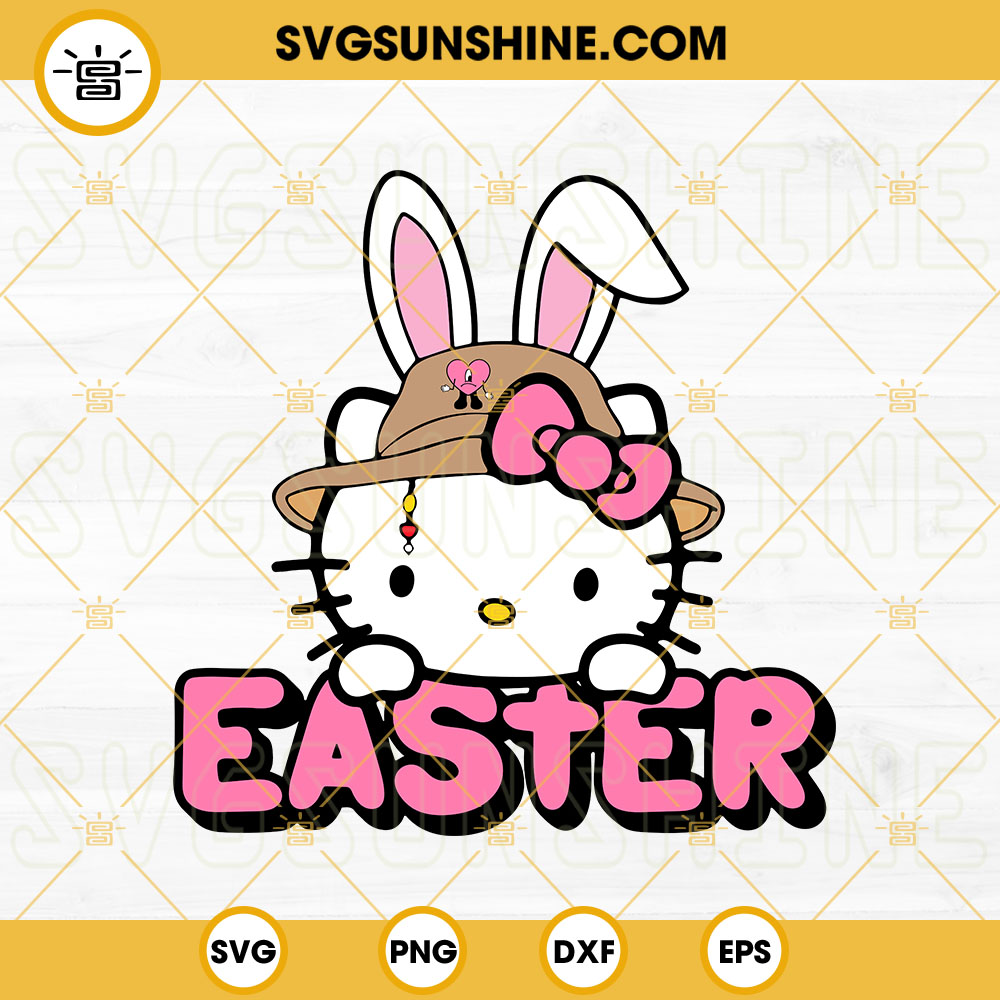 Hello Kitty Bad Bunny Bucket Hat Easter SVG, Hello Kitty Bunny SVG, Happy Easter SVG PNG DXF EPS