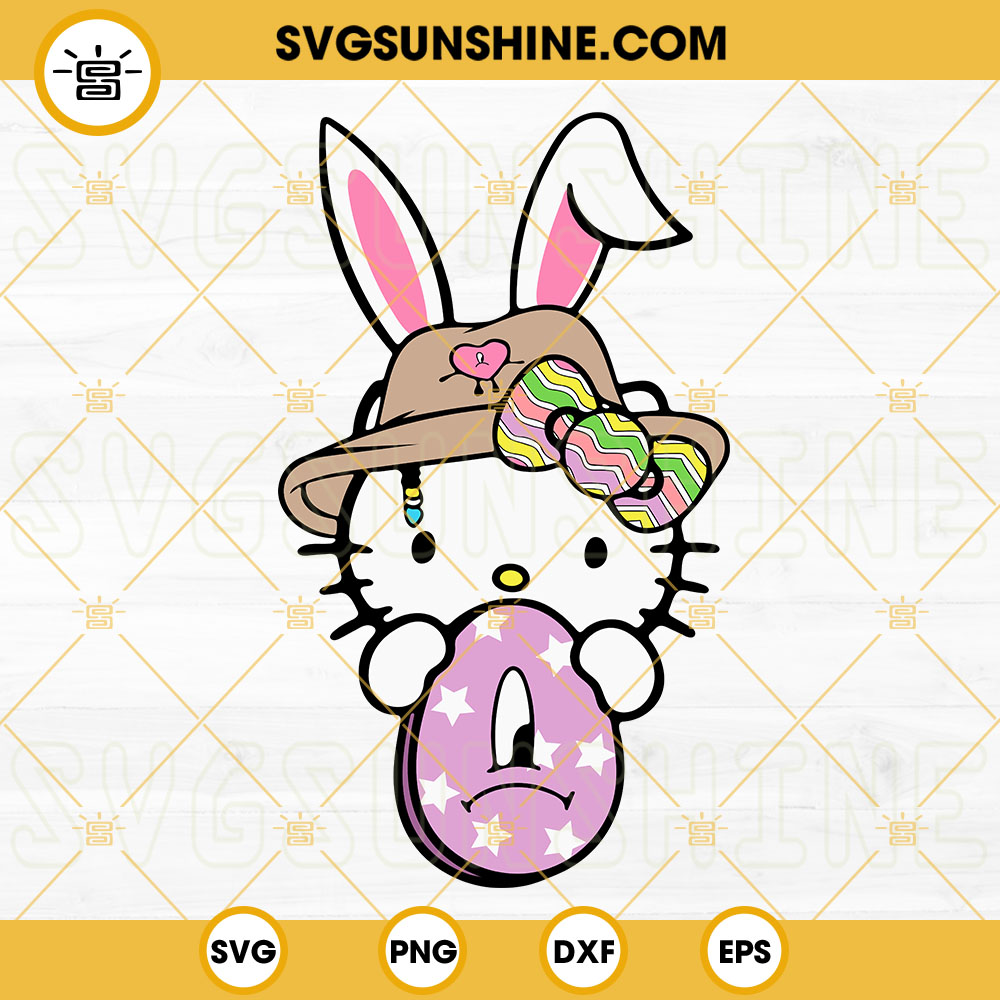 Hello Kitty Bad Bunny Easter Egg SVG, Easter Eggs SVG, Kitty Happy Easter SVG PNG DXF EPS Cut Files