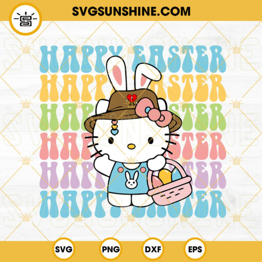 Hello Kitty Benito Happy Easter SVG, Bad Bunny Kitty Easter SVG, Retro Wavy Easter SVG, Cute Easter SVG PNG DXF EPS
