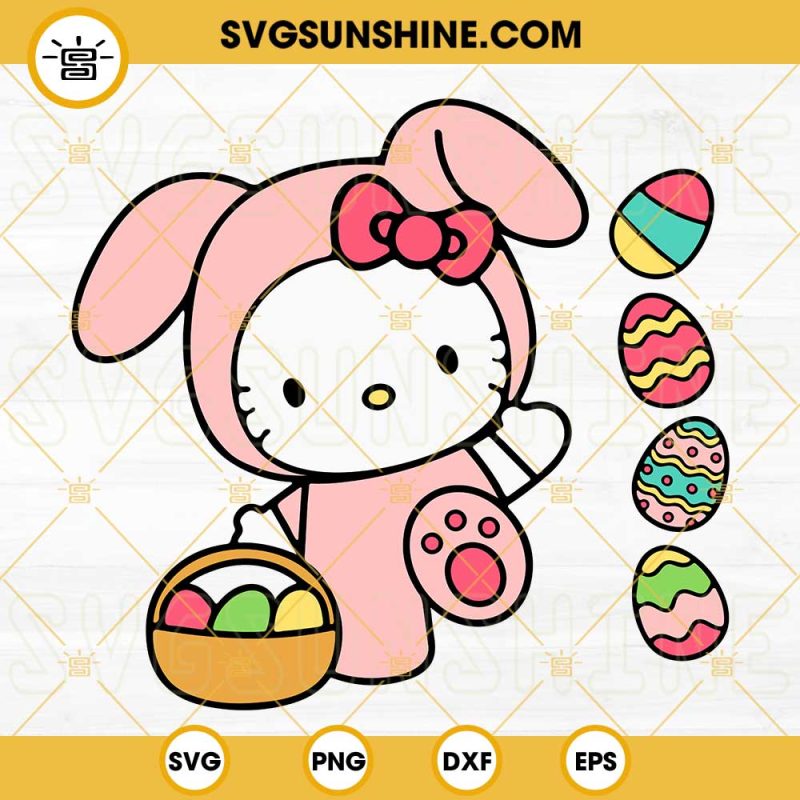 Hello Kitty With Easter Eggs SVG, Easter Bunny SVG, Hello Kitty Easter