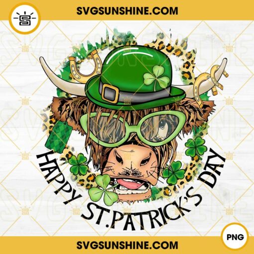 Highland Cow Happy St Patricks Day PNG, Leopard Print PNG, Funny Lucky PNG Digital File