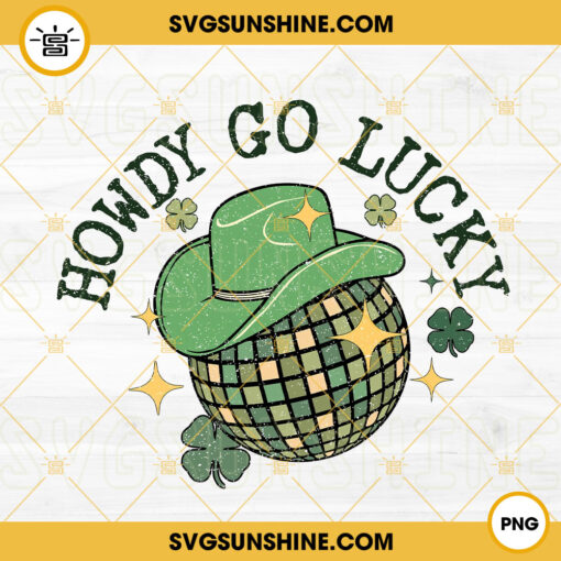 Howdy Go Lucky Discoball PNG, Leprechaun Hat PNG, Lucky Green PNG, Retro Western Patricks Day PNG