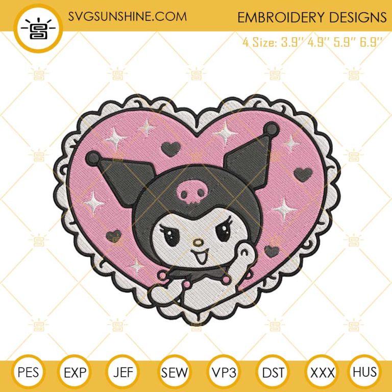 Kuromi Heart Embroidery Design, Hello Kitty Embroidery Digital File