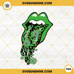 Leopard Shamrock Tongue PNG, Clover Lips PNG, Lucky Irish PNG, Funny St Patricks Day PNG