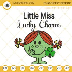 Little Miss Lucky Charm Embroidery Designs, St Patricks Day Girl Embroidery Files