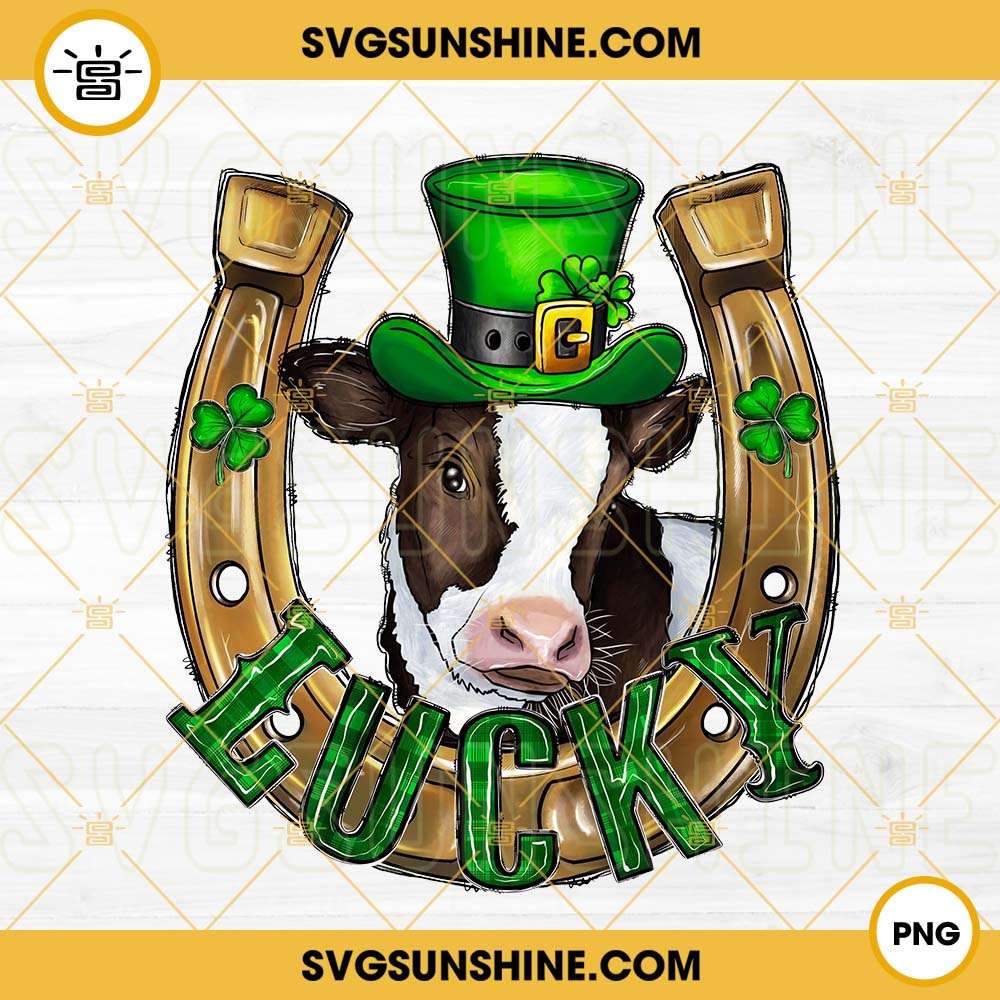 Lucky Cow PNG, Leprechaun Heifer PNG, Horseshoe Shamrock PNG, St Patricks Day PNG Digital File