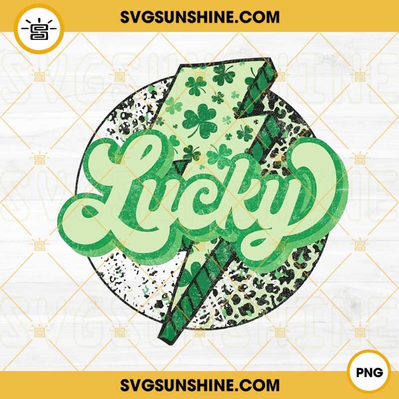 Lucky Lightning Bolt Leopard PNG, Shamrock PNG, Retro St Patricks Day