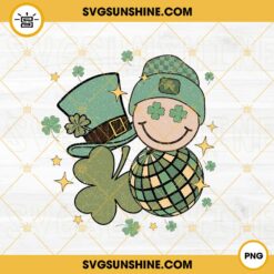 Lucky Smiley Face Beanie PNG, Shamrock Clover PNG, Green Disco Ball PNG, Retro St Patricks Day PNG File