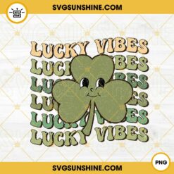 Lucky Vibes PNG, Retro Smiley Shamrock PNG, Green Clover PNG, St Patricks Irish PNG Sublimation Design