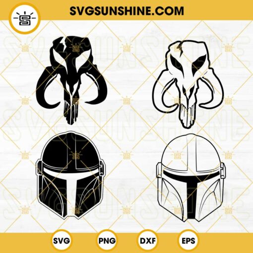 Mandalorian Helmet SVG Bundle, Mythosaur Skull SVG, Boba Fett SVG, Star Wars Movies SVG PNG DXF EPS