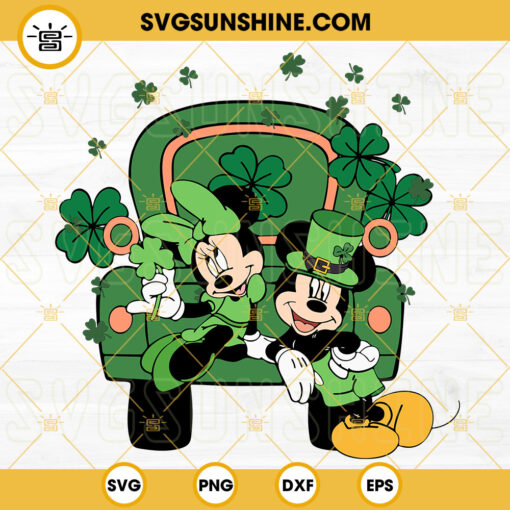 Mickey And Minnie With Clover Truck SVG, Lucky Disney SVG, St Patricks Day Mouse SVG PNG DXF EPS