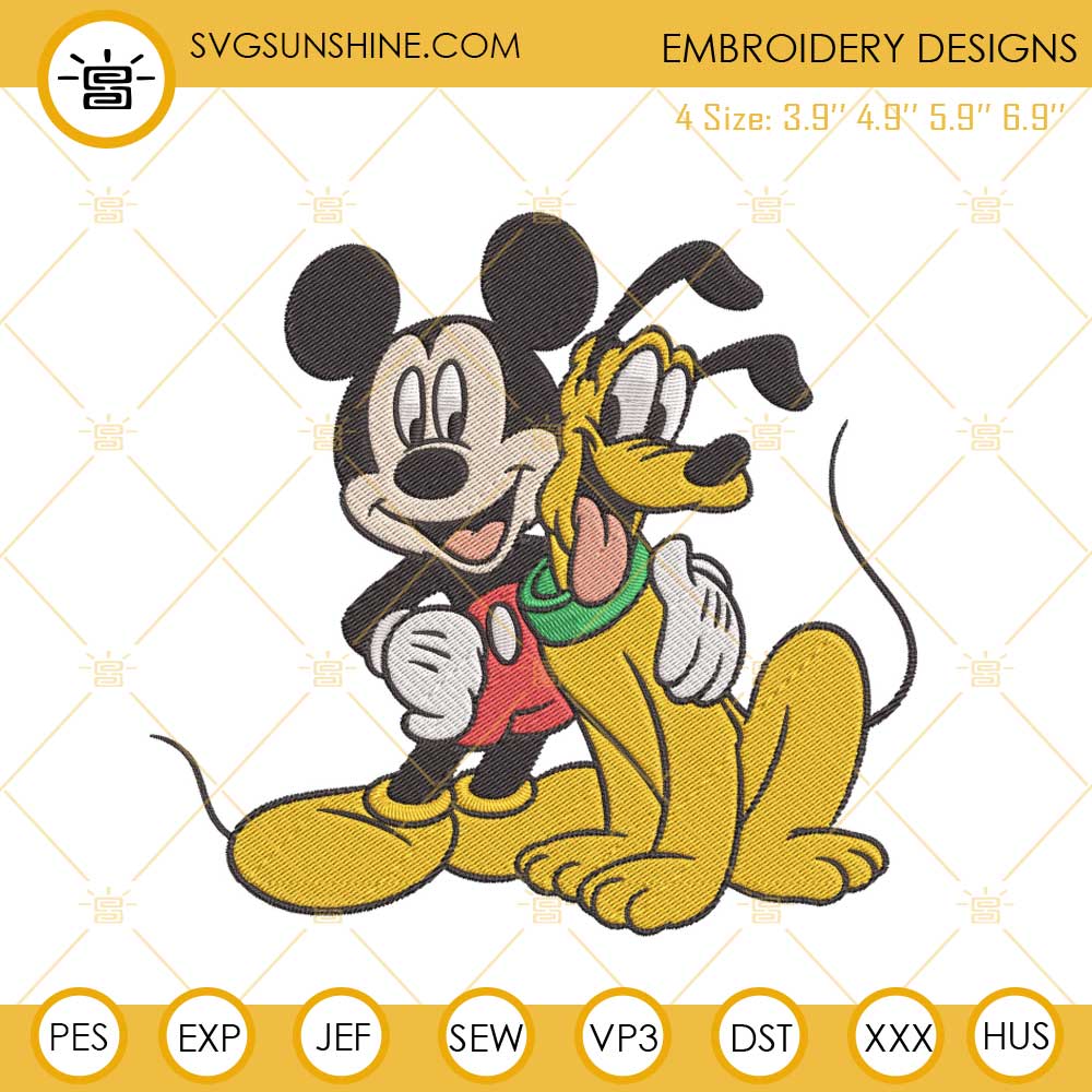 Mickey And Pluto Embroidery Design, Disney Friends Embroidery File