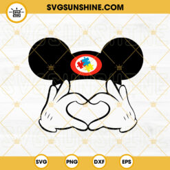 Mickey Autism Awareness Heart Hand SVG, Puzzle Piece Hat SVG, Autism Support SVG PNG DXF EPS