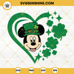 Mickey Clover Heart SVG, Disney Mouse Leprechaun SVG, Shamrock Heart SVG, St Patricks Day Love SVG PNG DXF EPS Files