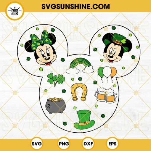 Mickey Head Patricks Day SVG, Disney Mouse Lucky SVG, Shamrock SVG, Irish Day SVG PNG DXF EPS