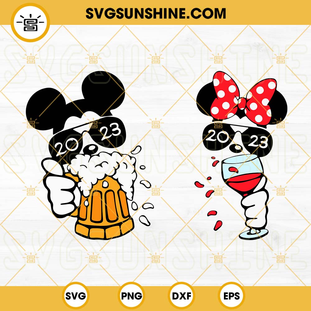 Mickey Minnie Drinks 2023 Sunglasses SVG, Beer And Wine SVG, Family Trip SVG, Disney Vacation SVG PNG DXF EPS