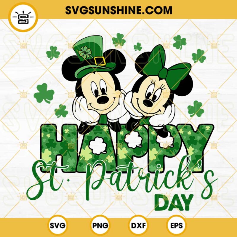 Mickey Minnie Happy St Patricks Day Svg Disney Lucky Shamrock Svg Png