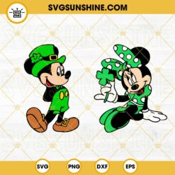 Mickey Minnie Mouse Leprechaun SVG Bundle, Lucky Clover SVG, Disney Patricks Day SVG PNG DXF EPS Files