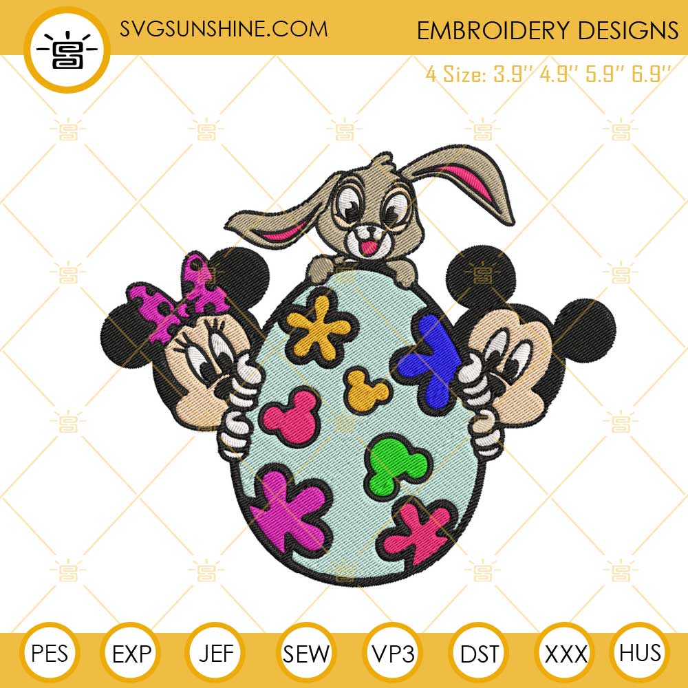 Mickey Minnie Easter Egg Peeking Embroidery Designs, Mouse Happy Easter Embroidery Files