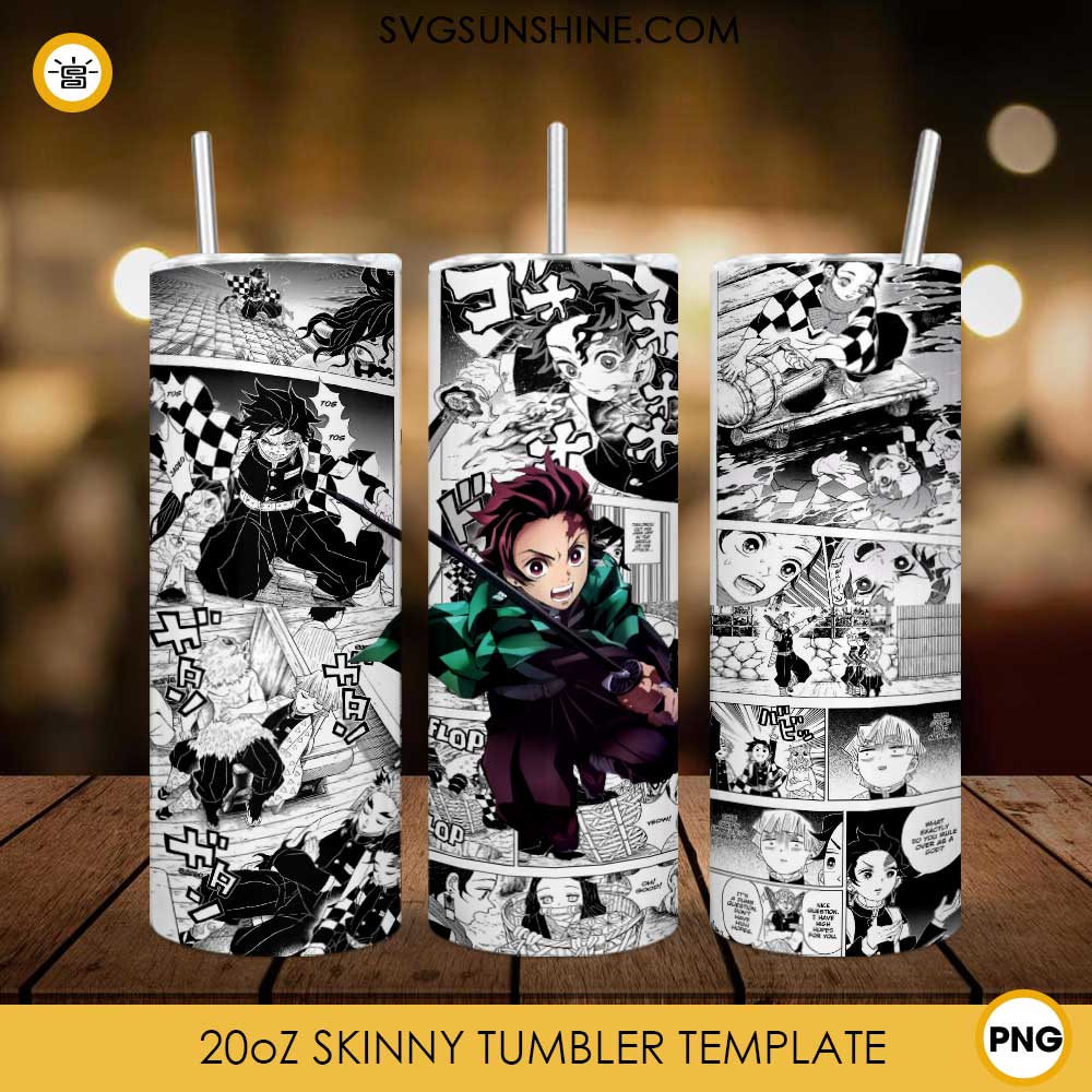 Kamado Tanjiro 20oz Skinny Tumbler Template PNG, Demon Slayer Skinny Tumbler Design PNG