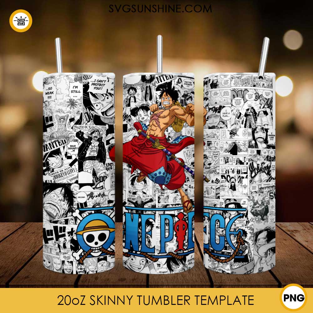 Monkey D Luffy 20oz Skinny Tumbler Template PNG, One Piece Skinny Tumbler Design PNG