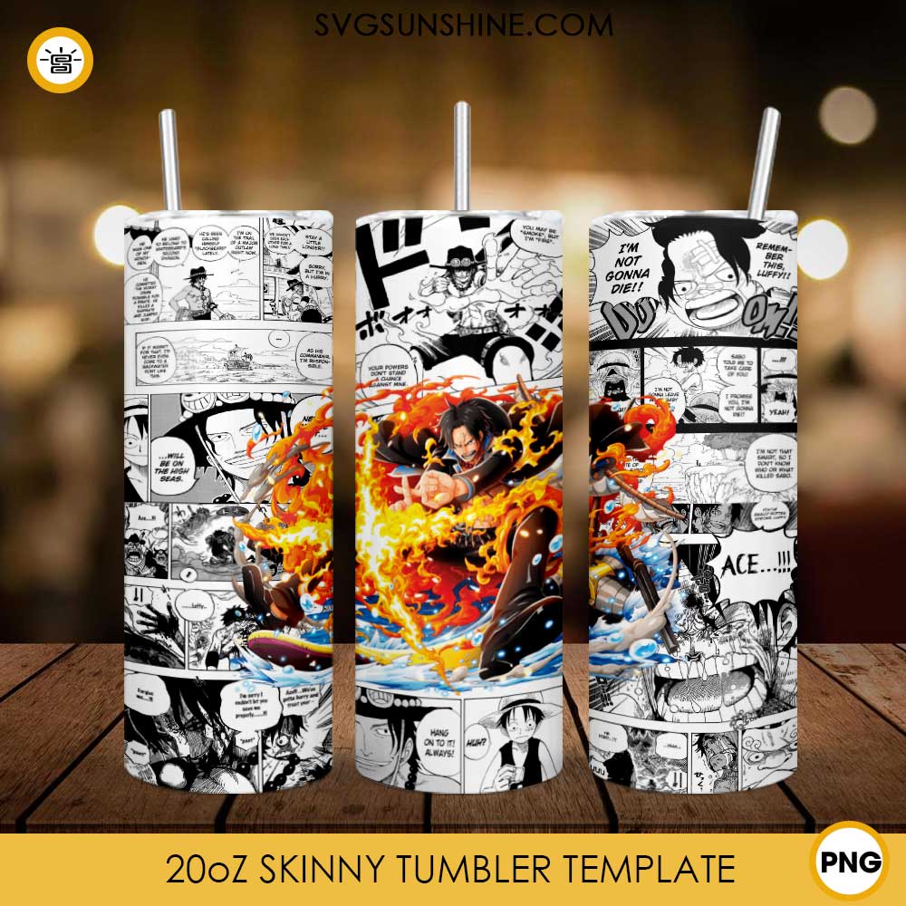 Portgas D Ace 20oz Skinny Tumbler Template PNG, One Piece Skinny Tumbler Design PNG