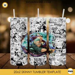 Roronoa Zoro 20oz Skinny Tumbler Template PNG, One Piece Skinny Tumbler Design PNG