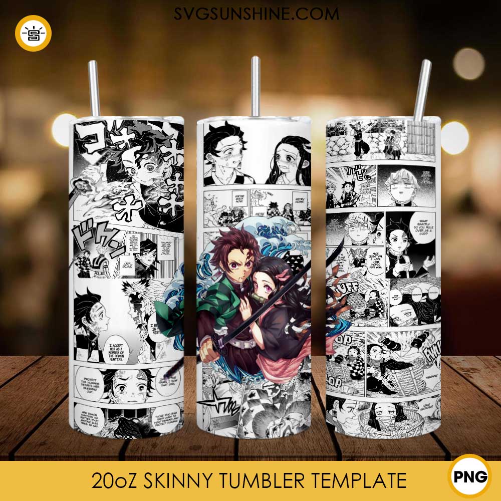 Tanjiro Nezuko 20oz Skinny Tumbler Template PNG, Demon Slayer Skinny Tumbler Design PNG