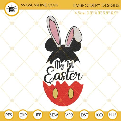 My 1st Easter Boy Embroidery Design, Baby Mickey Easter Egg Embroidery File