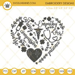 Nurse Adjectives Heart Embroidery Designs, Medical Embroidery Files