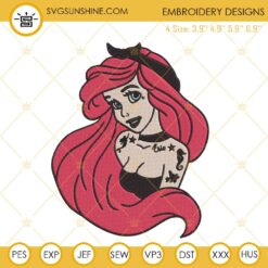 Ariel Tattoo Embroidery Designs, Punk Little Mermaid Embroidery Files