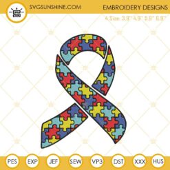 Puzzle Pieces Ribbon Embroidery Design, Autism Awareness Month Embroidery File