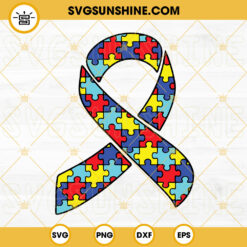 Puzzle Pieces Ribbon SVG, Autism Awareness SVG PNG DXF EPS Cut Files