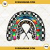 Racing Rainbow PNG, Cowhide Leopard Rainbow PNG, Checkered Flag PNG Sublimation Design