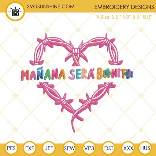 Manana Sera Bonito Heart Tattoo Embroidery Designs, Karol G Song Embroidery Files