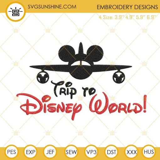 Trip To Disney World Embroidery Files, Mickey Plane Embroidery Designs