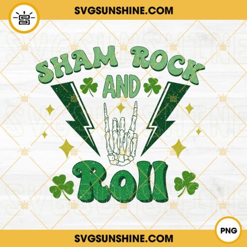 Shamrock And Roll PNG, Skeleton Hand Rock PNG, Green Lighting Bolt PNG, Funny St Patricks Day PNG