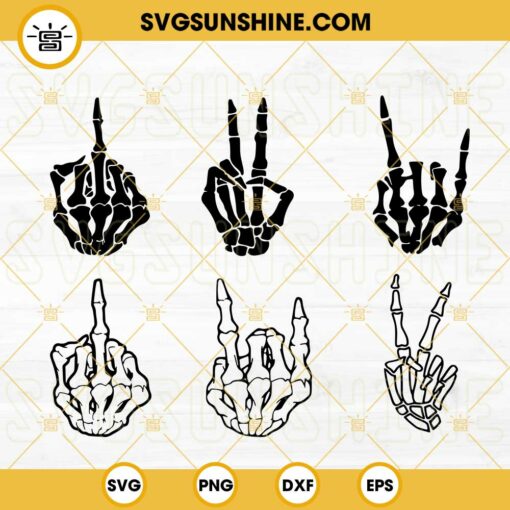 Skeleton Hands SVG Bundle, Middle Finger SVG, Peace Sign SVG, Rock Hand SVG, Funny Skull SVG