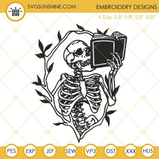 Skeleton Holding Book Embroidery Files, Love Book Embroidery Designs Download