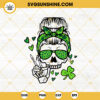 Skull Shamrock Messy Bun SVG, Lucky Skeleton SVG, Funny Saint Patricks Day SVG PNG DXF EPS Cutting Files