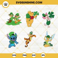 St Patricks Day Disney SVG Bundle, Lucky Clover SVG, Disney Characters Leprechaun Hat SVG PNG DXF EPS