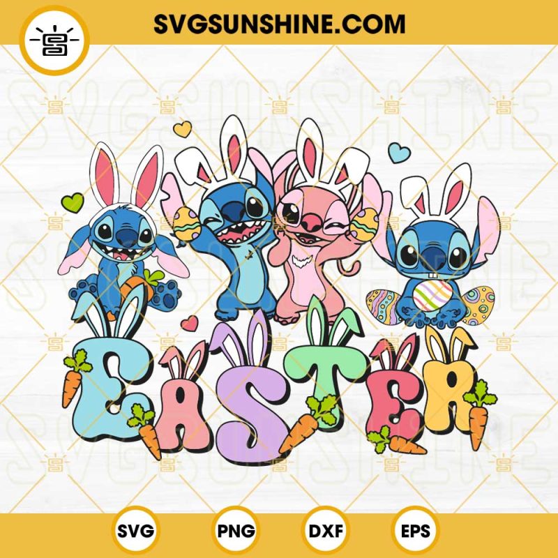 Stitch And Angel Easter SVG, Easter Bunny Stitch SVG, Disney Easter SVG