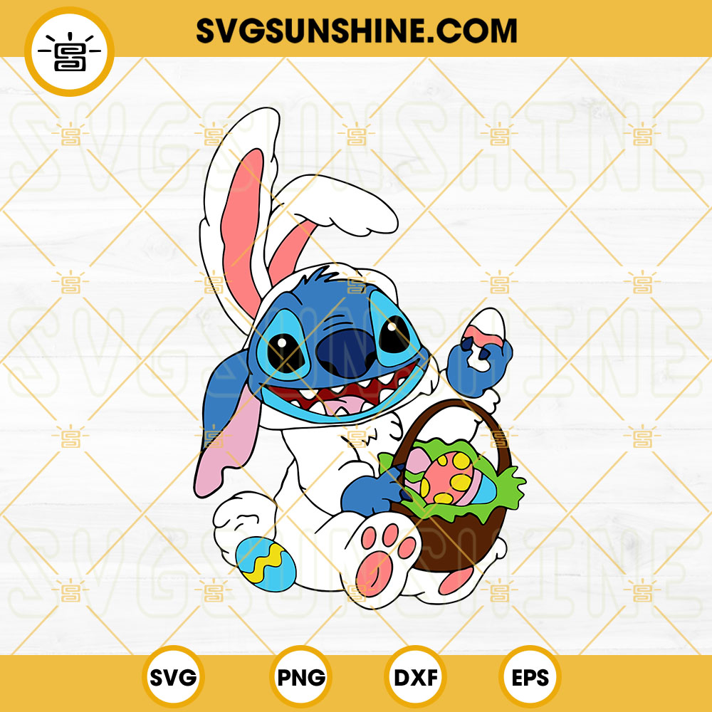 Stitch Bunny With Easter Eggs SVG, Lilo And Stitch Easter SVG PNG DXF