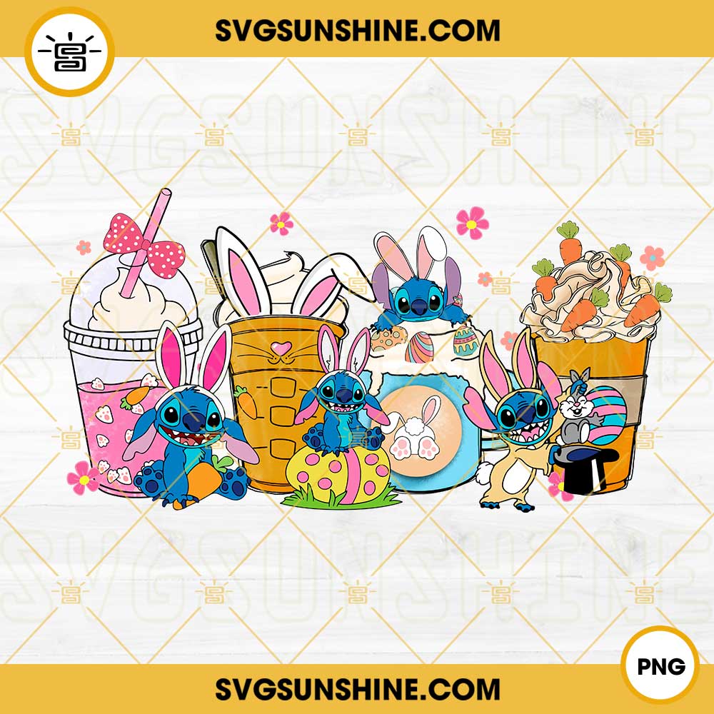 Stitch Latte Coffee Easter PNG, Lilo And Stitch Easter Bunny PNG, Easter Coffee PNG, Cute Disney Easter PNG